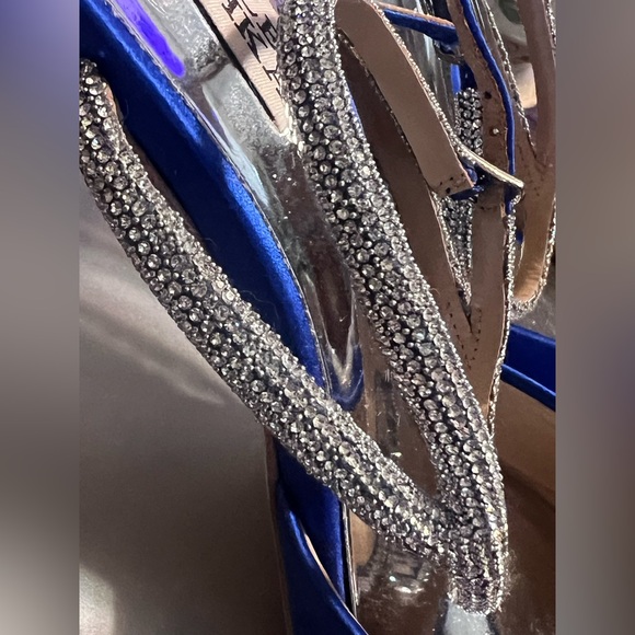 Badgley Mischka Jasmine Royal Blue Satin Point Toe Slingback Heels with Crystal - Picture 9 of 9